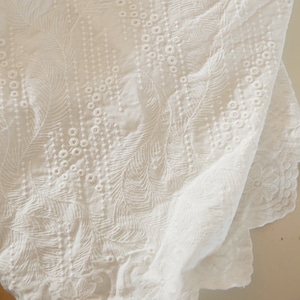 Lace Fabric, White 100% Cotton Embroidered Fabric, Dress Fabric, White Cotton Fabric With Embroidered Flower,Wedding Fabric,By the Half Yard