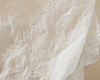 Lace Fabric, White 100% Cotton Embroidered Fabric, Dress Fabric, White Cotton Fabric With Embroidered Flower,Wedding Fabric,By the Half Yard