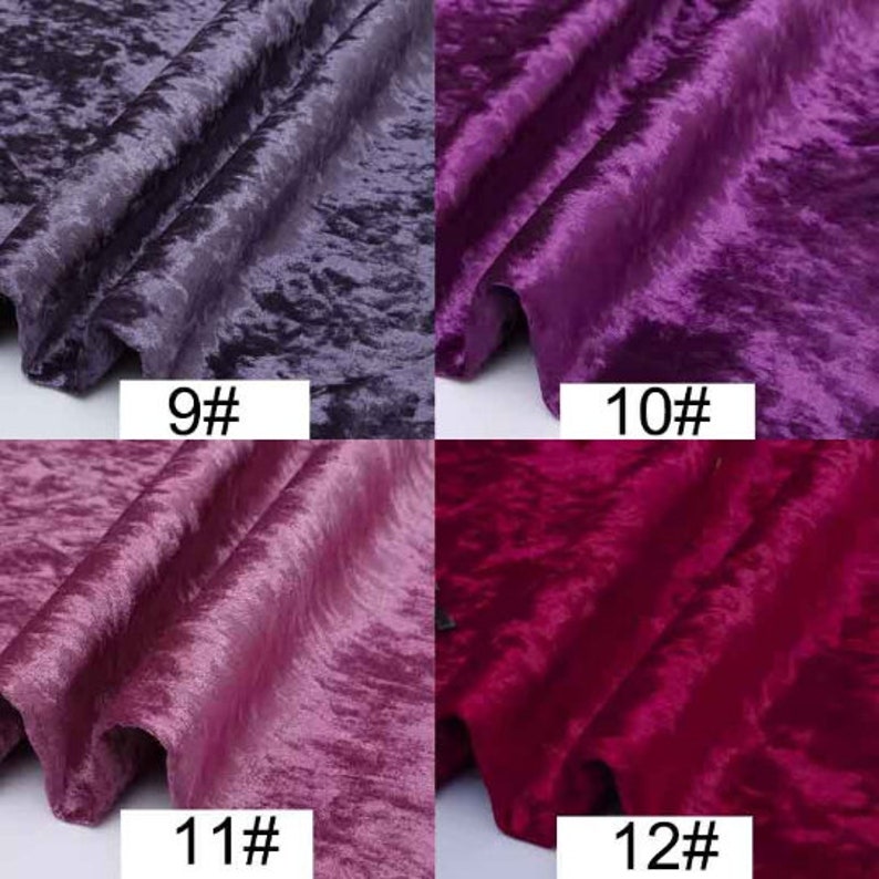 Puede incluir: Cuatro muestras de tela en diferentes tonos de morado y rosa. Las muestras est&aacute;n etiquetadas con 9#, 10#, 11# y 12#.