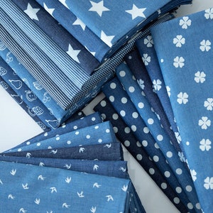 Floral Stars Dot Print Lightweight Denim Fabric, Blue Denim Fabric, Cotton Denim Fabric, Washed Denim Fabric, Jeans Fabric, By The Half Yard