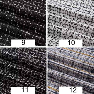 May include: Four fabric swatches with different patterns. The swatches are labeled 9, 10, 11, and 12. The swatches are all black and white with different patterns.