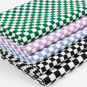 Colorful Checkerboard Twill Canvas Cotton Fabric, Thick High-Grade Handmade DIY Bags Apparel Fabric ,Black Green Pink Blue, By the Half Yard