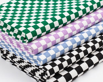 Colorful Checkerboard Twill Canvas Cotton Fabric, Thick High-Grade Handmade DIY Bags Apparel Fabric ,Black Green Pink Blue, By the Half Yard