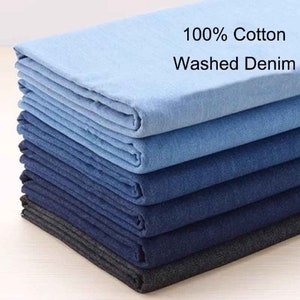 Heavy Blue Denim Fabric, Cotton Denim Jean Fabric, Washed Denim Fabric, Soft Denim Fabric, Apparel Fabric, Sewing Denim, By The Half Yard