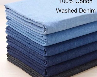 Heavy Blue Denim Fabric, Cotton Denim Jean Fabric, Washed Denim Fabric, Soft Denim Fabric, Apparel Fabric, Sewing Denim, By The Half Yard