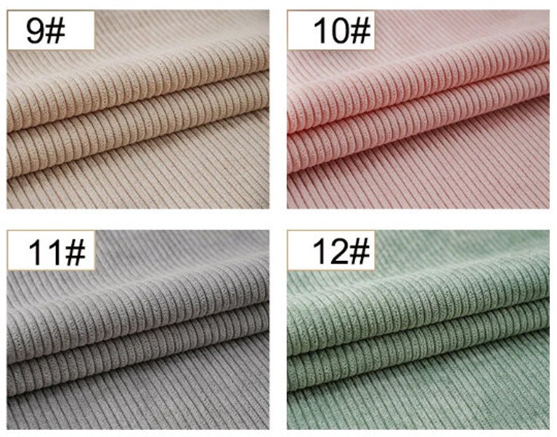 May include: Four fabric swatches in different colors: beige, pink, gray, and green. The swatches are labeled with numbers 9, 10, 11, and 12.