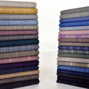 Plaid Worsted Suiting Fabric, Anti Wrinkle No Pilling Suit Apparel Fabric, By The Half Yard