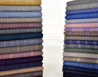 Plaid Worsted Suiting Fabric, Anti Wrinkle No Pilling Suit Apparel Fabric, By The Half Yard