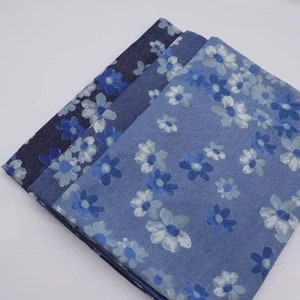 Floral Printed Denim Fabric, Blue Cotton Denim Fabric, Wash Denim Fabric, Dress Fabric, Clothing Fabric, By The Half Yard