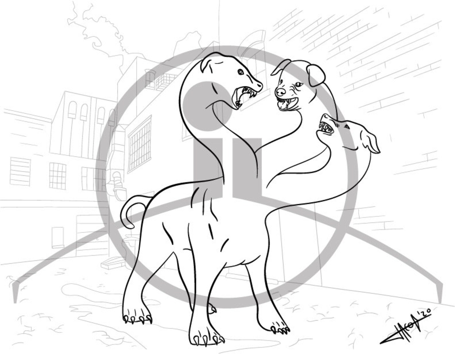 Coloring Page Dog Eat Dog Cerberus Fantasy | Etsy