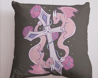 Lootgear cuddly cushion pastel goth dragon cross decorative cushion sofa cushion cushion cover gothic pastel colors fantasy goth girl girl pendant