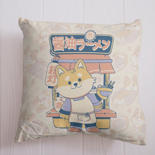 Lootgear Corgi Ramen Noodle Shop Kuschelkissen Dekokissen Sofakissen Japan Animal Corgis Dog Retro Japanese Style Manga Tier Kawaii Cute