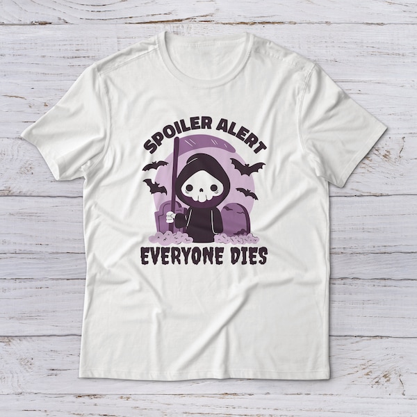 Süßes Chibi Reaper T-Shirt - Achtung Spoiler: Jeder stirbt! Unisex Herren Damen Shirt mit Grabsteinen Sensenmann