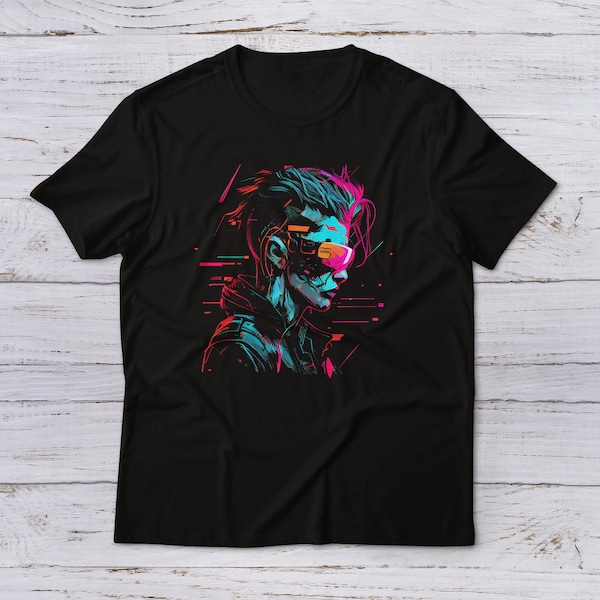 Cyberpunk Retro-Futurismus T-Shirt im Retro-Electro-Wave-Stil Unisex Schwarz