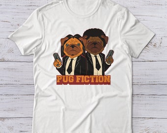 Pug Fiction Movie Parody T-Shirt for Fans of Pulp Fiction Pug Dogs Pets Cinema Film Cinema Film Poster Film Poster