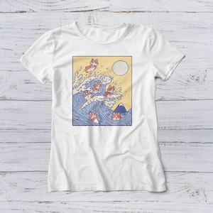 Lootgear Corgis Riding Wave Unisex T-Shirt Japan Welle Surfing Corgi Dog Hund Classic Retro Japanese Style Water Animal Tier Kawaii Cute süß image 2