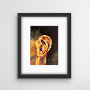 Colorful Ear Study Print Anatomy Study Ear Print With Mat Figurative Art Simple Figurative Print Chicago Artist Gift image 1
