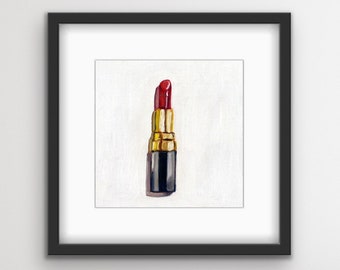 Red Lipstick Nose Framed Print With Mat | Lipstick Art | Tube of Lipstick | Cosmetics | Make Up Art | Bathroom Art | Black Frame | Gift