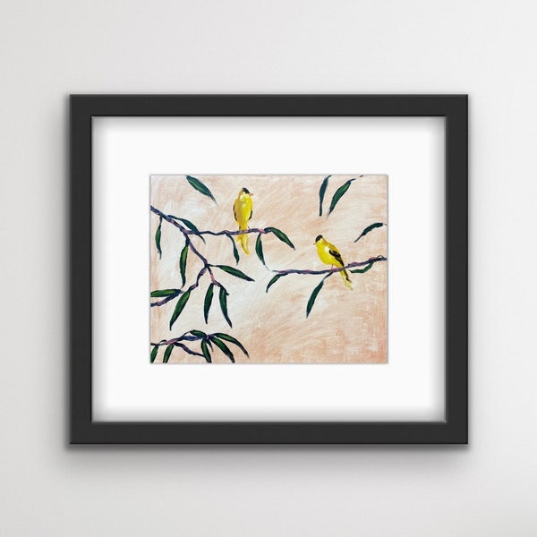 Framed Bird Print | Colorful Gold Finch Art | Yellow Bird Art | Simplistic Wall Art | Minimalist Art | Simple Botanical Art | Black Frame
