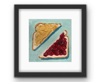 Impression encadrée au beurre de cacahuète et à la gelée | Cadre noir avec tapis | Art PB&J | Art du beurre d’arachide | Art pour la cuisine | Artiste de Chicago | Cadeau