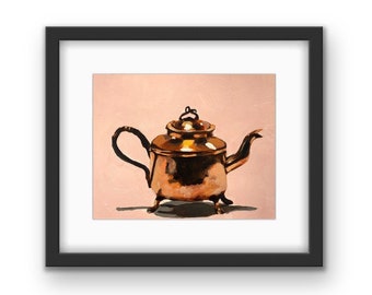 Copper Teapot Framed Print with Mat | Teapot Art | Tea Art | Tea Print | Kitchen Art | Tea Kettle | Local Chicago Artist | Gift