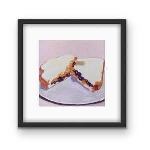 Mantequilla de maní y jalea Impresión enmarcada con estera / Arte lindo de mantequilla de maní / Impresión PB&J / Arte alimentario / Arte de cocina / Marco negro / Regalo