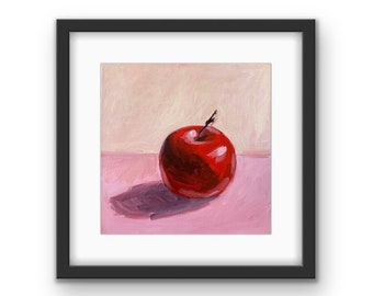 Red Apple Framed Print With Mat | Apple Art | Red Apple Print | Fruit Art | Kitchen Art | Black Frame | Gift