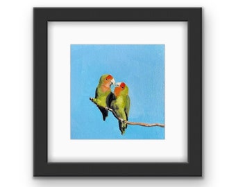 Love Birds Framed Print with Mat | Valentines Day Art | Love Bird Art | Birds Wall Art | Valentines Gift | For Her For Him