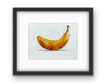 Impresión de plátano enmarcada con estera / Impresión de plátano / Arte de plátano / Arte de frutas para su cocina / Arte alimentario / Marco negro / Artista local de Chicago / Regalo