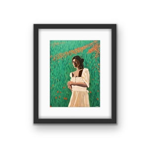 Female Portrait Print Framed Woman Portrait Print With Mat Woman in Green Field Figurative Print Colorful Portait Chicago Artist image 1