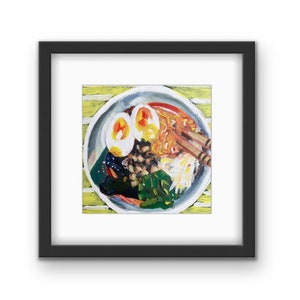 Ramen Bowl Framed Print Black Frame with Mat Colorful Asian Food Print Kitchen Art Local Chicago Artist Gift image 1