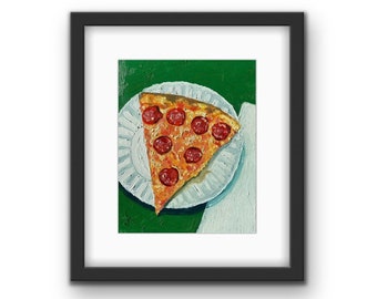 Pepperoni Pizza Framed Print With Mat | Pizza Art | Pizza Print | New York Slice | Food Print for Kitchen | NYC Souvenir | Food Art | Gift