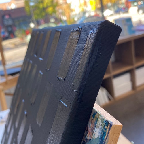 Black Abstract Painting on Canvas | Mat Black Painting | shops Abstract Line Art | Original Square Abstract Art | Local Chicago Artist
