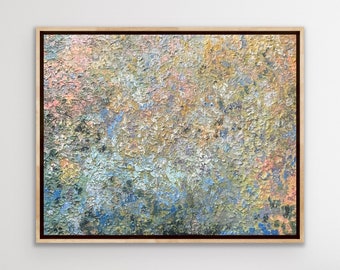 Hochstrukturiertes original gerahmtes Ölgemälde auf Leinwand | Bunte Impasto-Zusammenfassung | Blumenabstrakt | Impressionismus | Option zum Einrahmen