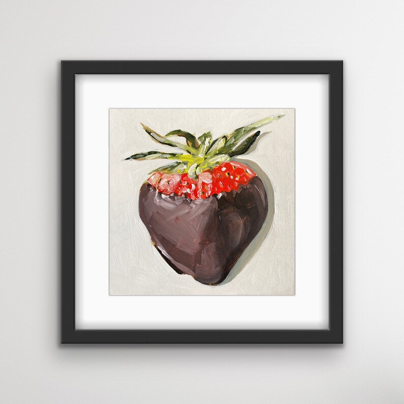 Impression encadrée de fraises enrobées de chocolat avec passe-partout Imprimé fraise Art fruité Art fraise Cadeau Saint Valentin Artiste de Chicago image 1