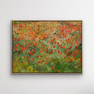 Large Textured Red Poppies Original Oil Painting on Canvas | Contemporary Abstract Floral Landscape | Wildflower Meadow | Chicago Artist