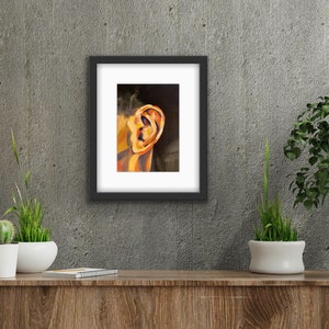 Colorful Ear Study Print Anatomy Study Ear Print With Mat Figurative Art Simple Figurative Print Chicago Artist Gift image 2