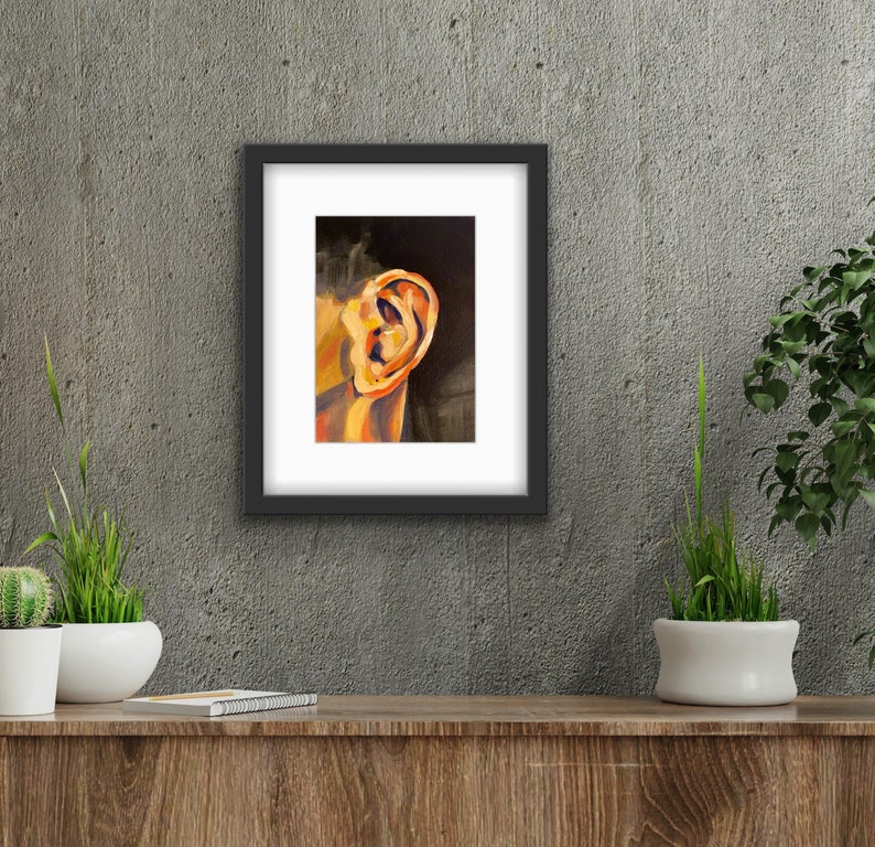 Colorful Ear Study Print Anatomy Study Ear Print With Mat Figurative Art Simple Figurative Print Chicago Artist Gift image 2