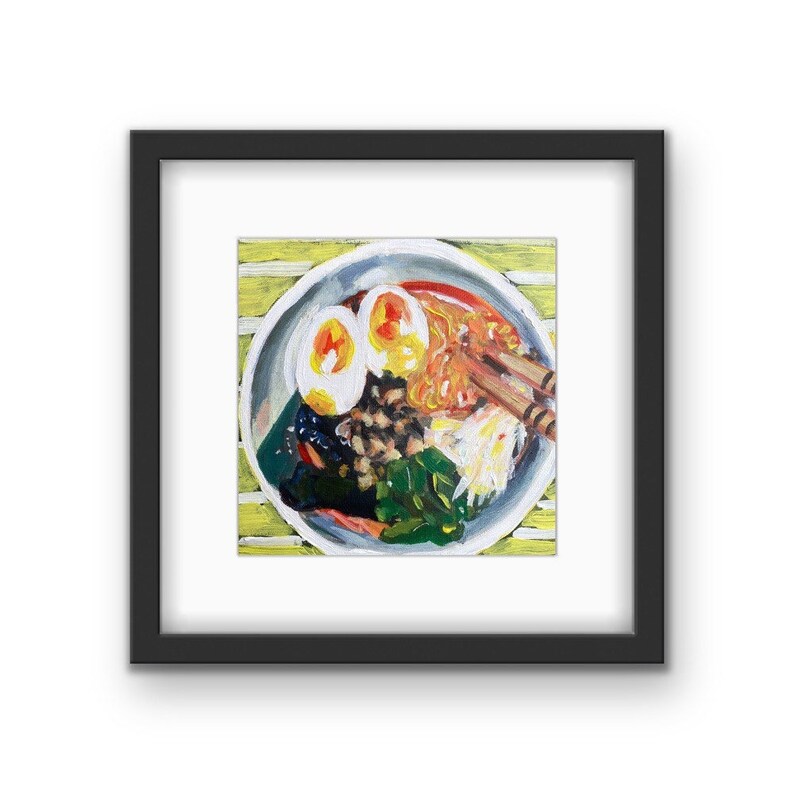 Ramen Bowl Framed Print Black Frame with Mat Colorful Asian Food Print Kitchen Art Local Chicago Artist Gift image 1