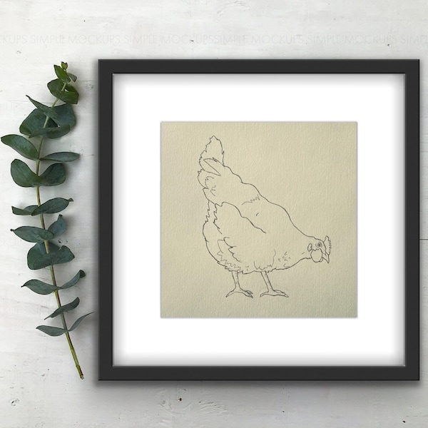 Chicken Sketch Framed Print | Chicken Art | Drawing of Chicken | Kitchen Art | Nursery Art  Decor | Local Chicago Artist | Gift