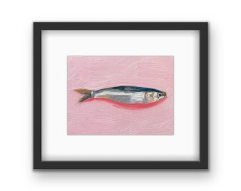 Framed Sardine Print | Colorful Sardine Art | Fish Print | Simplistic Wall Art | Minimalist Art | Simple Fish Art | Black Frame | Gift