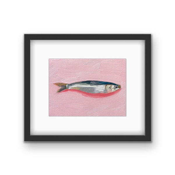 Framed Sardine Print | Colorful Sardine Art | Fish Print | Simplistic Wall Art | Minimalist Art | Simple Fish Art | Black Frame | Gift