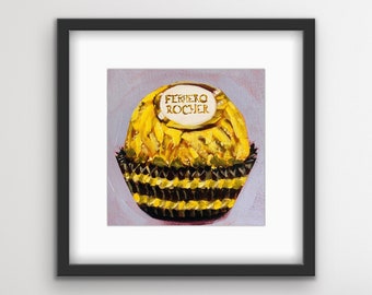 Ferrero Rocher Framed Print With Mat | Chocolate Hazelnut Art | Candy Art | Food Art | Kitchen Print | Dessert Art | Black Frame | Gift