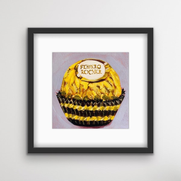 Ferrero Rocher Framed Print With Mat | Chocolate Hazelnut Art | Candy Art | Food Art | Kitchen Print | Dessert Art | Black Frame | Gift