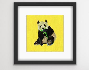 Panda Essen Bambus Gerahmter Druck Mit Passepartout | Niedliche Panda Kunst | Panda umrahmter Druck | Bunte Tierkunst | Lokaler Chicagoer Künstler | Geschenk