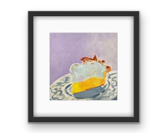 Lemon Meringue Pie Framed Print With Mat | Pie Art | Lemon Pie Print | Dessert Art | Kitchen Art | Black Frame | Local Chicago Artist | Gift