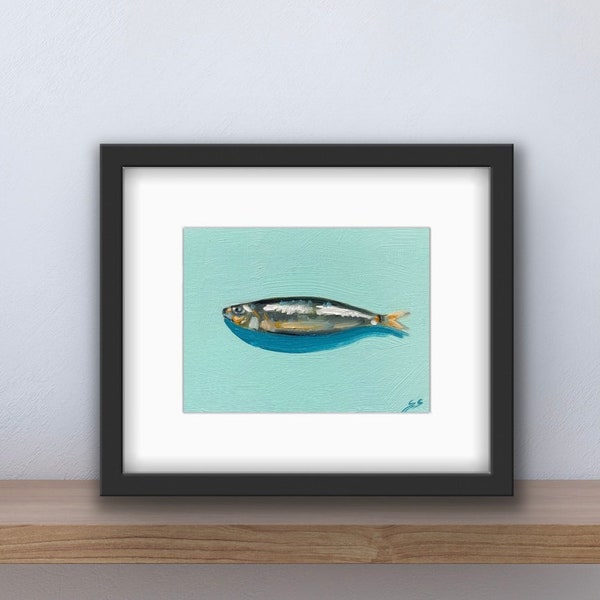 Framed Sardine Print | Colorful Sardine Art | Fish Print | Simplistic Wall Art | Minimalist Art | Simple Fish Art | Black Frame | Gift