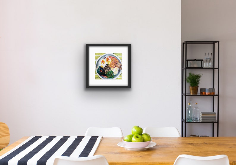 Ramen Bowl Framed Print Black Frame with Mat Colorful Asian Food Print Kitchen Art Local Chicago Artist Gift image 3