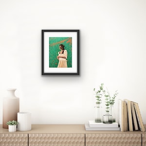 Female Portrait Print Framed Woman Portrait Print With Mat Woman in Green Field Figurative Print Colorful Portait Chicago Artist image 3