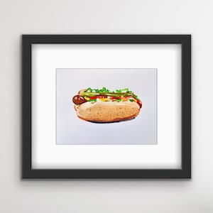 Chicago Hot Dog Framed Print | Chicago Souvenir | Hot Dog Art | Chicago Themed Decor | Kitchen Art | Hot Dog Print | Chicago Food | Gift